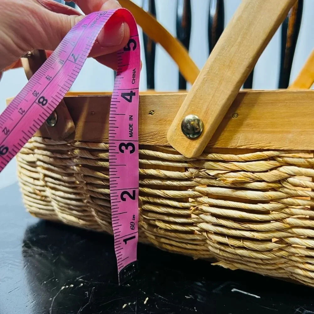 Brown Wooden Woven Double Handled Basket